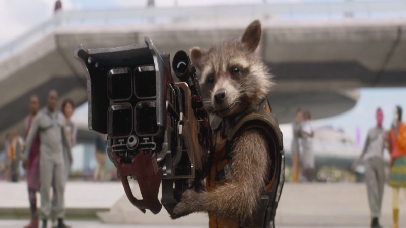 the rocket raccoon with a gun
